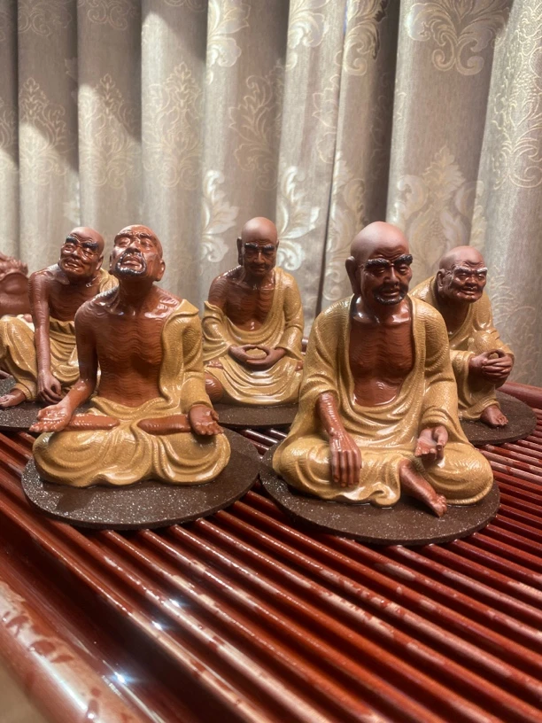 紫砂茶宠十八罗汉全手工原矿雕塑摆件 高14宽10【单价】