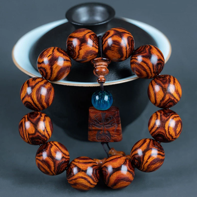 海南黄花梨手串2.0鬼脸对眼X纹佛珠手链木质文玩把件一物一拍