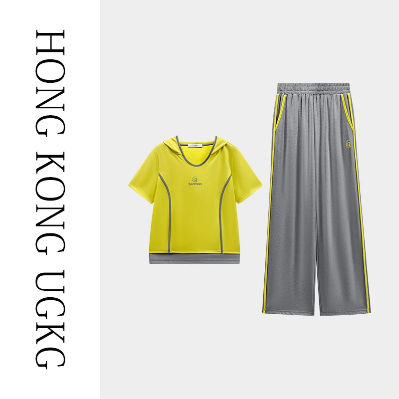 香港UGUK品牌妈妈夏装套装拼色短袖t恤休闲两件套73252ZH094