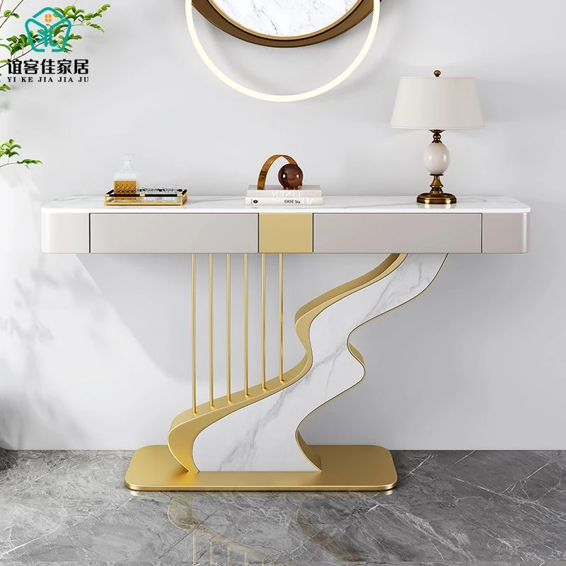 现代轻奢岩板玄关台入户靠墙艺术玄关桌门厅供桌玄关柜半圆端景台