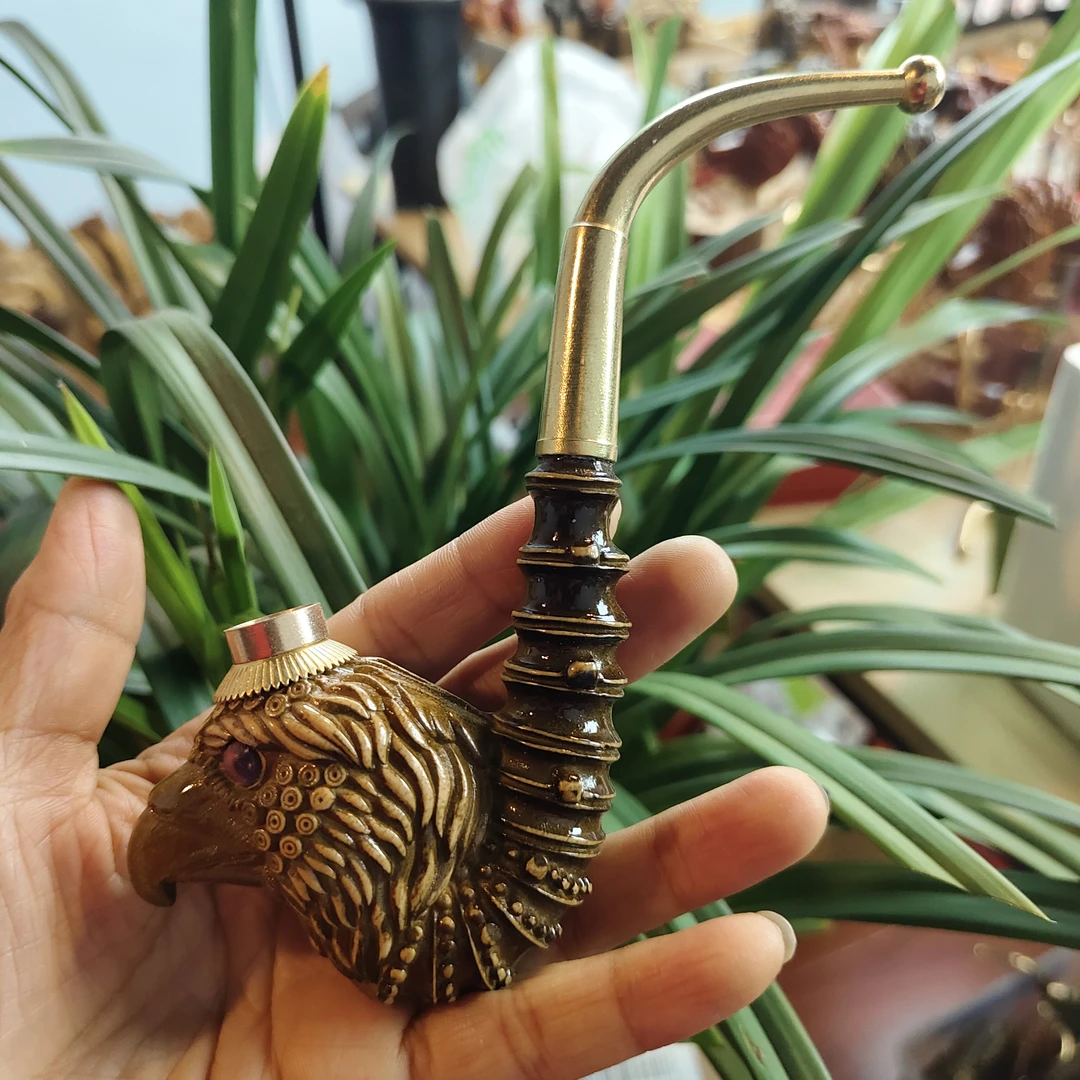 贵州民间实心竹雕刻一体小号黑色鹰斗15公分左右四用火口