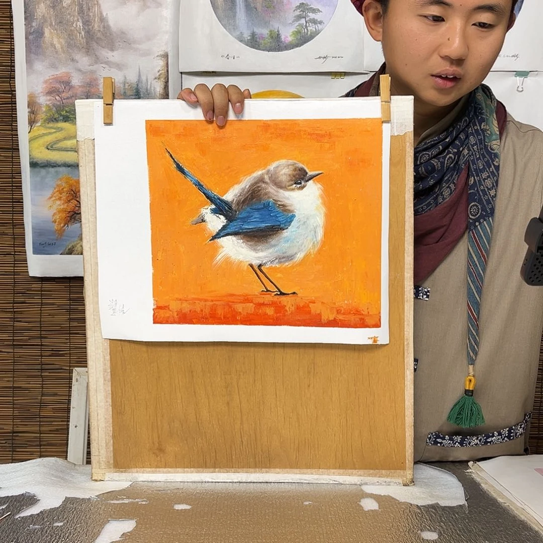 油画行路人小院绘画作品竞拍