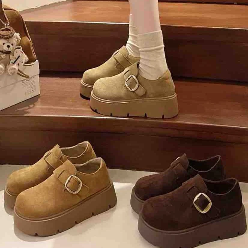 勃肯鞋女款2025冬季新款单鞋复古棉鞋子厚底乐福鞋7901Y