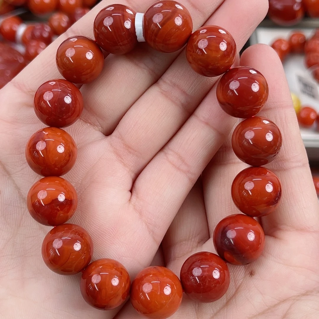 南红玛瑙未镶嵌瓦西牛血红双色满肉单圈14mm
