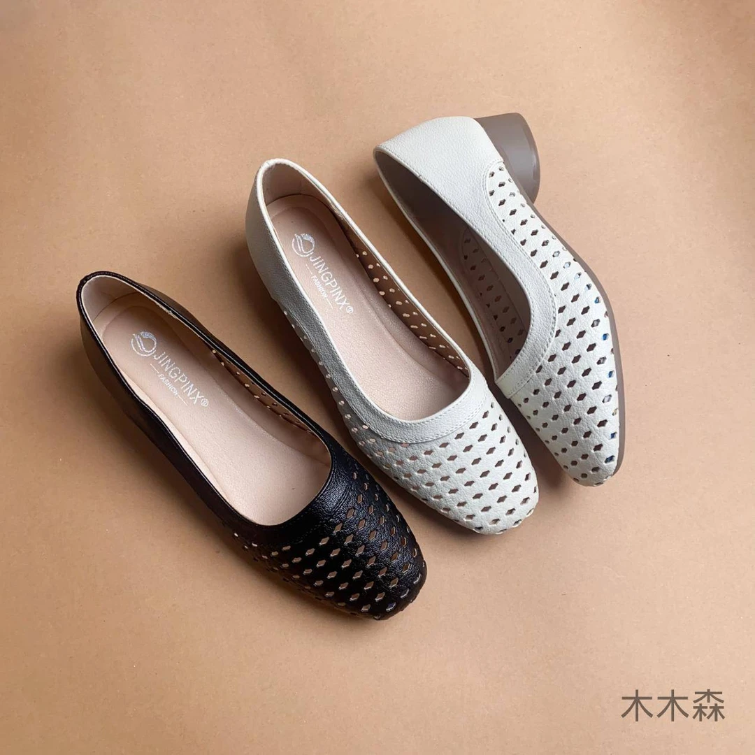 【品牌力荐】夏季低跟方头浅口镂空单鞋休闲舒适百搭防滑女鞋717