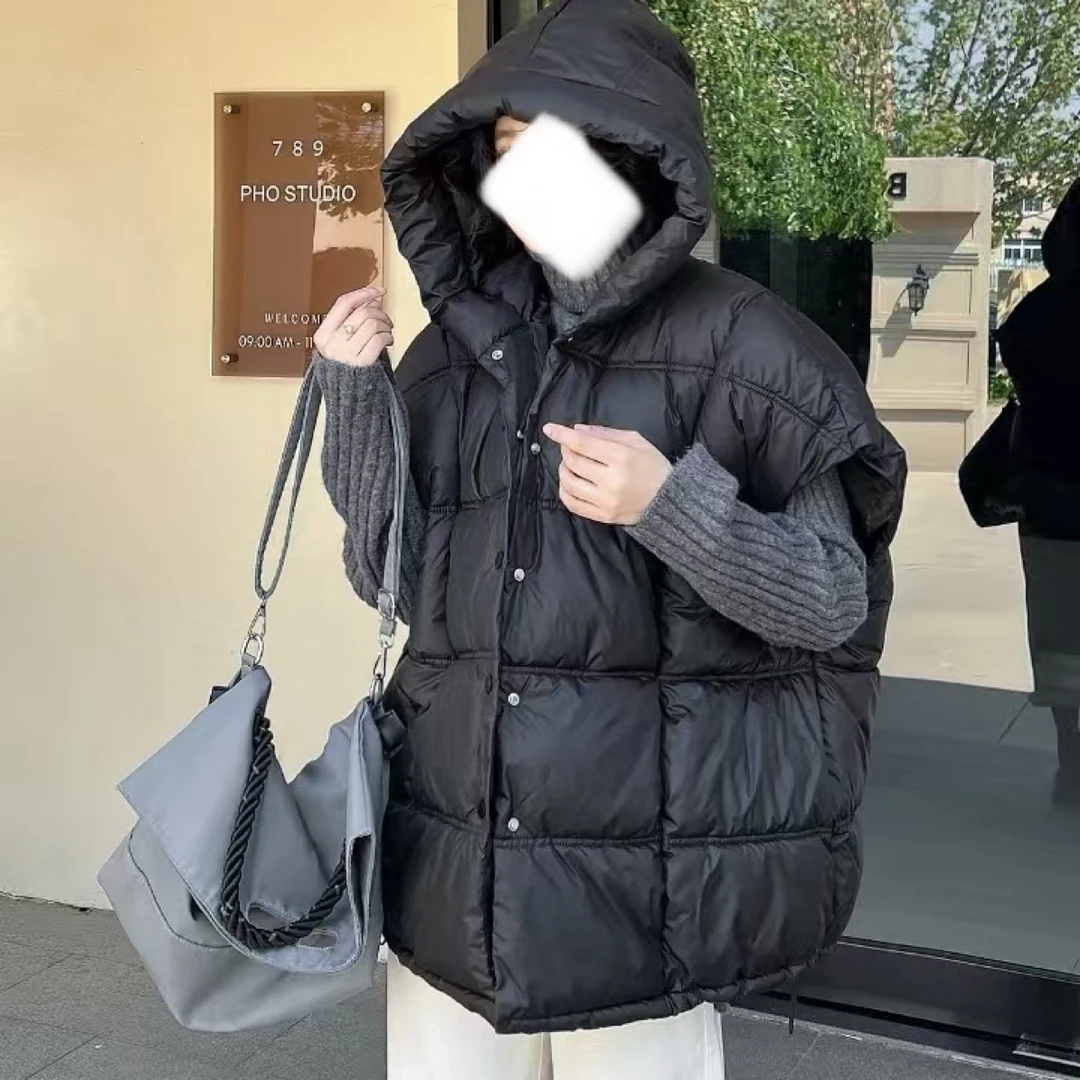 怡尔家大码马甲中长款马夹秋冬连帽立领