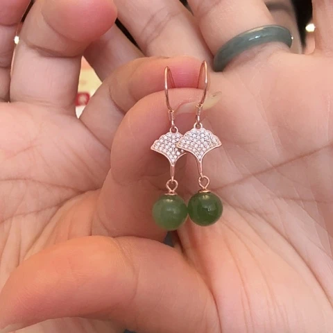 和田玉耳饰银S925镶嵌