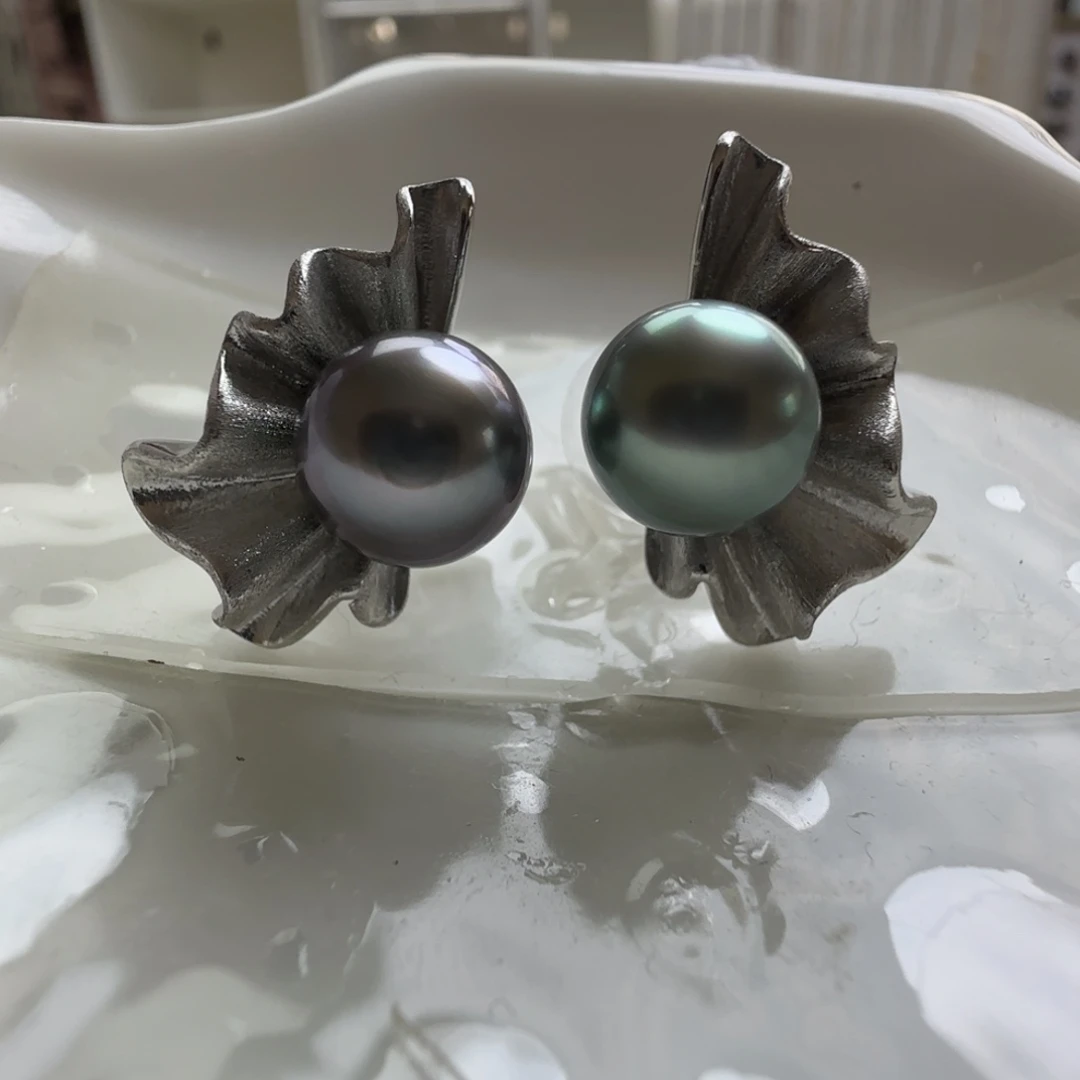 银S925镶嵌耳饰海水珍珠