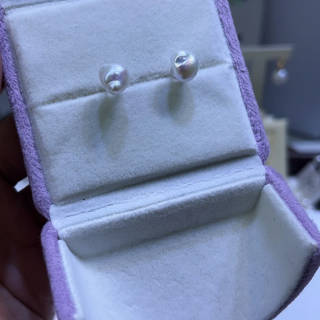 银S925镶嵌耳饰淡水珍珠碎银子耳钉