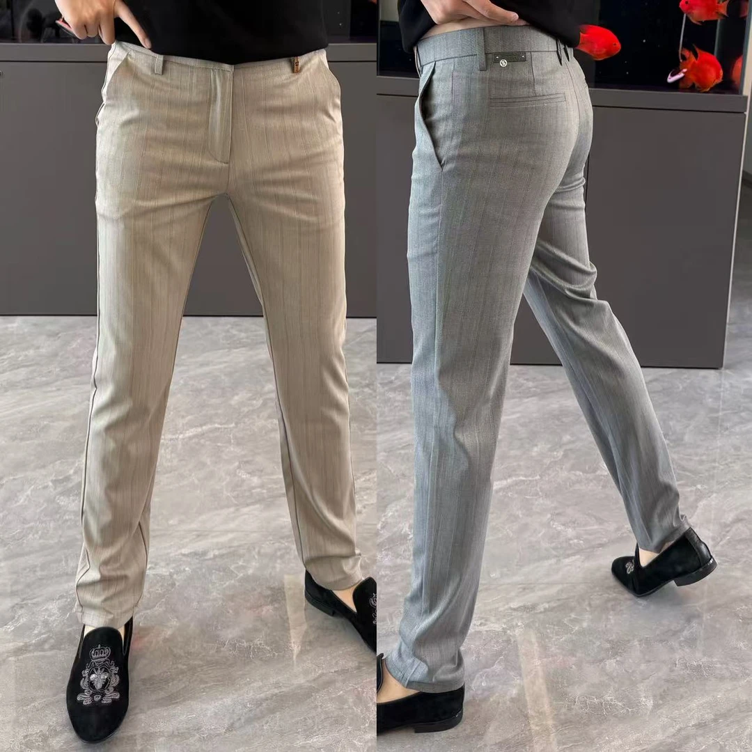 长裤2025夏季爆款时尚休闲裤男竖条条纹百搭小脚裤弹力舒适显瘦帅