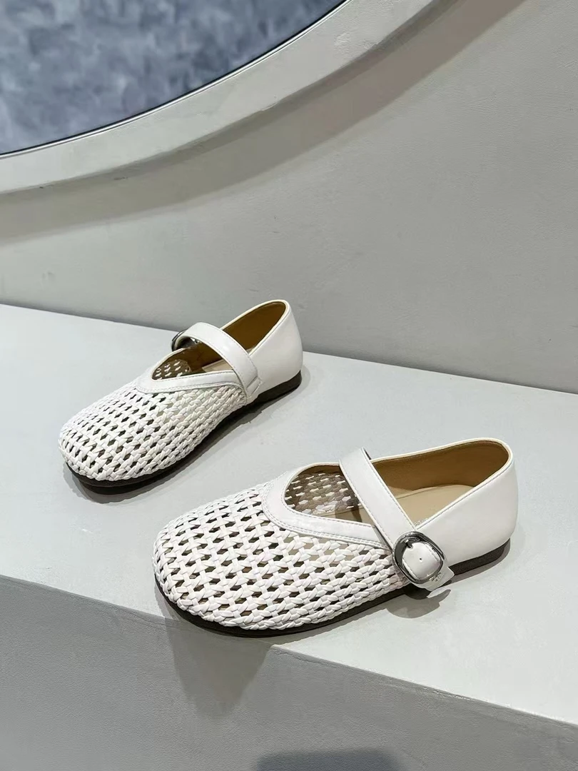 2025年夏季新款镂空平底网鞋，一脚瞪懒人单鞋百搭女鞋