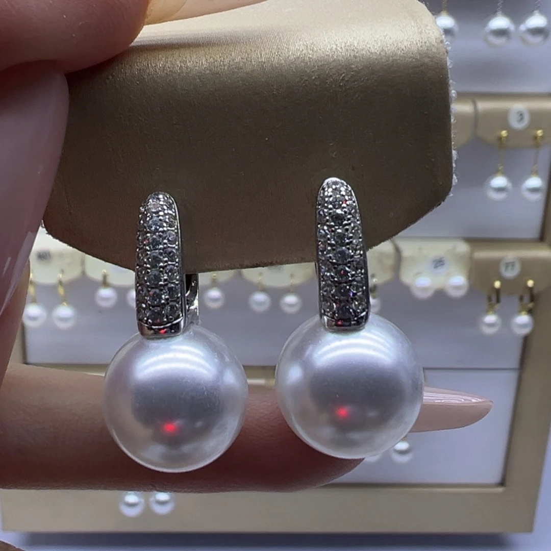 银S925镶嵌耳饰淡水珍珠