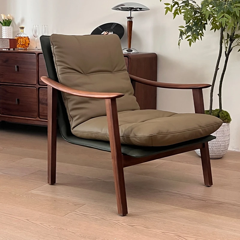 北美黑胡桃实木躺椅真皮休闲椅65*66*98