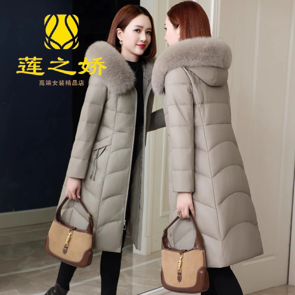 真皮羽绒服女中长款2025新款冬装绵羊皮狐狸毛领气质显瘦皮草外套