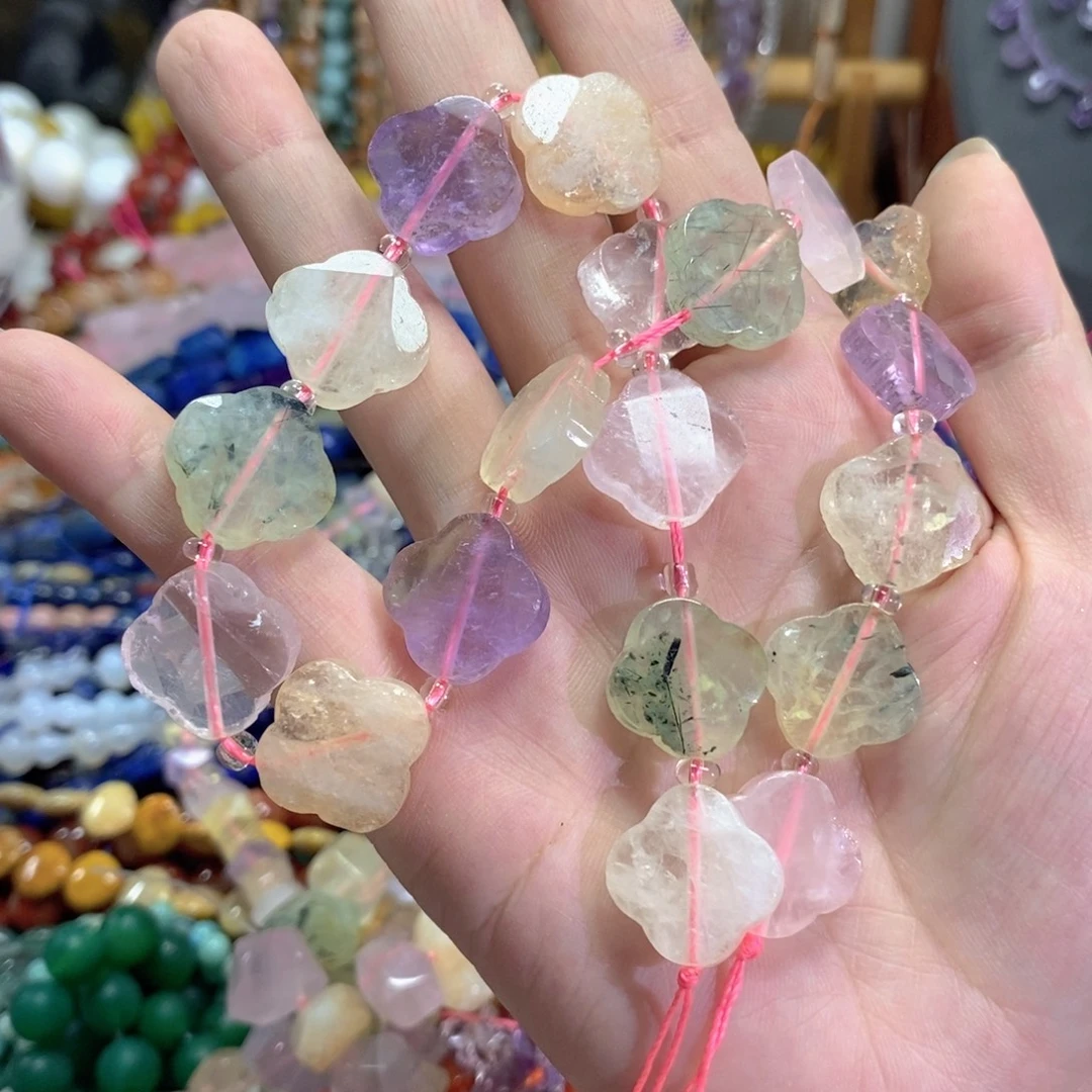 玛瑙/玉髓足银镀金镶嵌珠宝半成品多宝花一条卡18mm