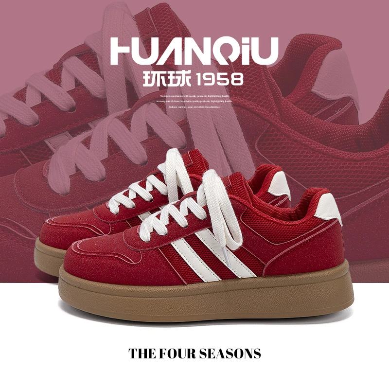 环球红色网面板鞋2025夏季新款女鞋百搭学生休闲德训鞋轻便运动鞋