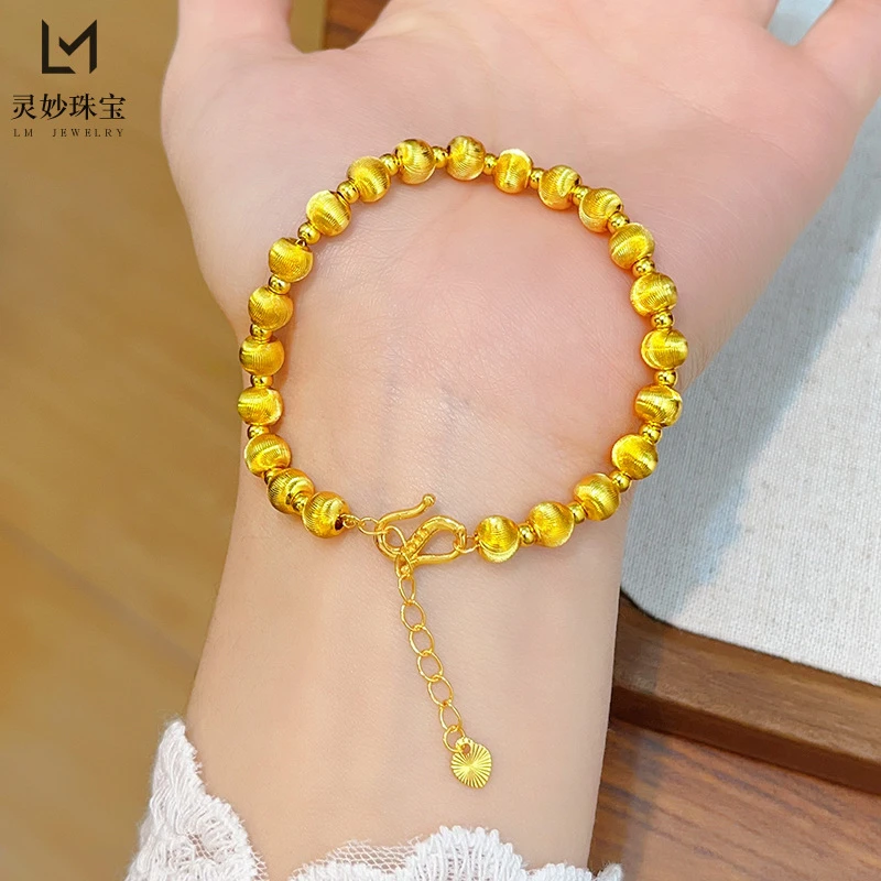 金店同款拉丝猫眼珠珠手链金色传承手串转运珠