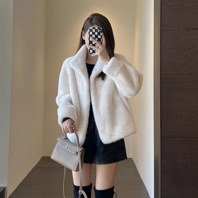 立领短款环保毛毛外套冬季2025秋冬年轻洋气外套百搭时尚网红气质