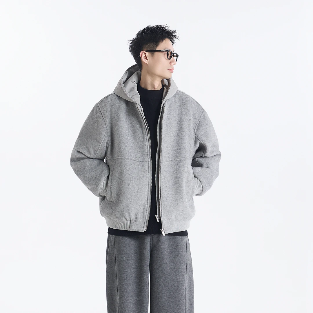 GCCDUPE77『忽而冬至』羊毛混纺毛呢拼接连帽假两件时尚夹克外套