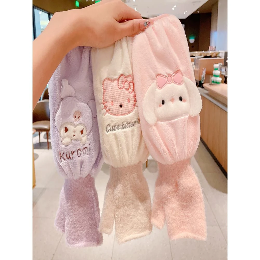 2025新款秋冬加绒儿童袖套加长款女款学生保暖防脏手套袖套二合一