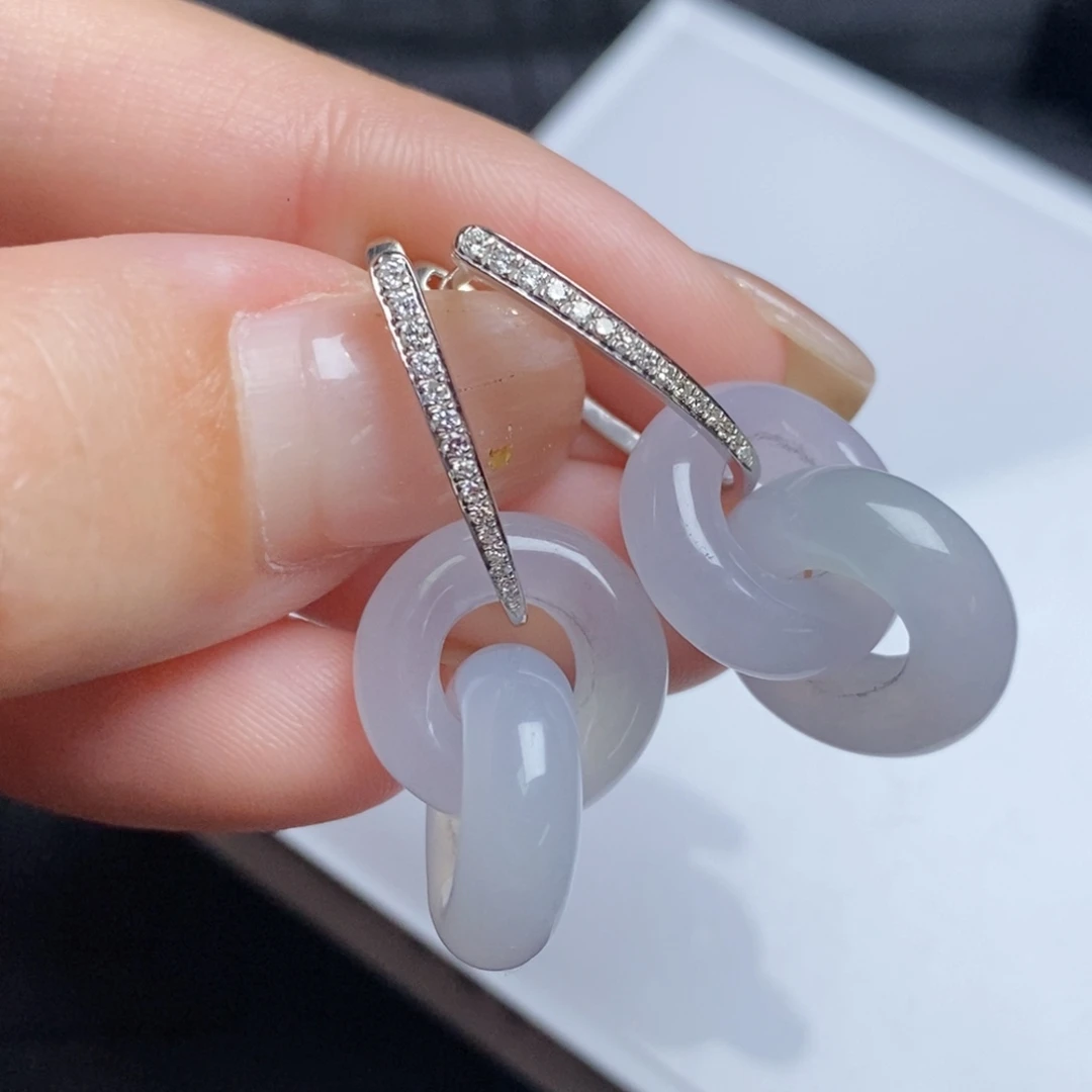 翡翠18K金镶嵌耳饰双环