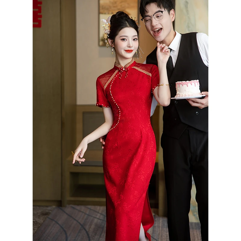 敬酒服旗袍酒红色改良年轻款2025新款订婚礼服裙女结婚回门服新娘