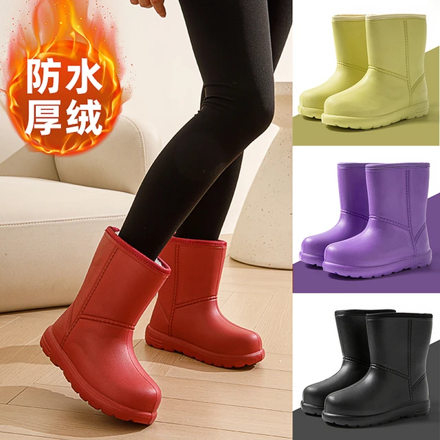 加绒雪地靴女雨鞋冬季厚底保暖防水防滑学生厨房工作水鞋胶鞋棉鞋