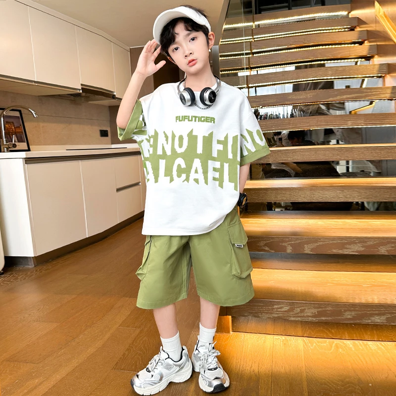 儿童夏季休闲套装2025新款男童休闲时尚儿童套装【QSX】B5233