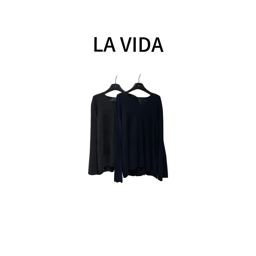 LA VIDA-v领绵羊毛针织显瘦上衣
