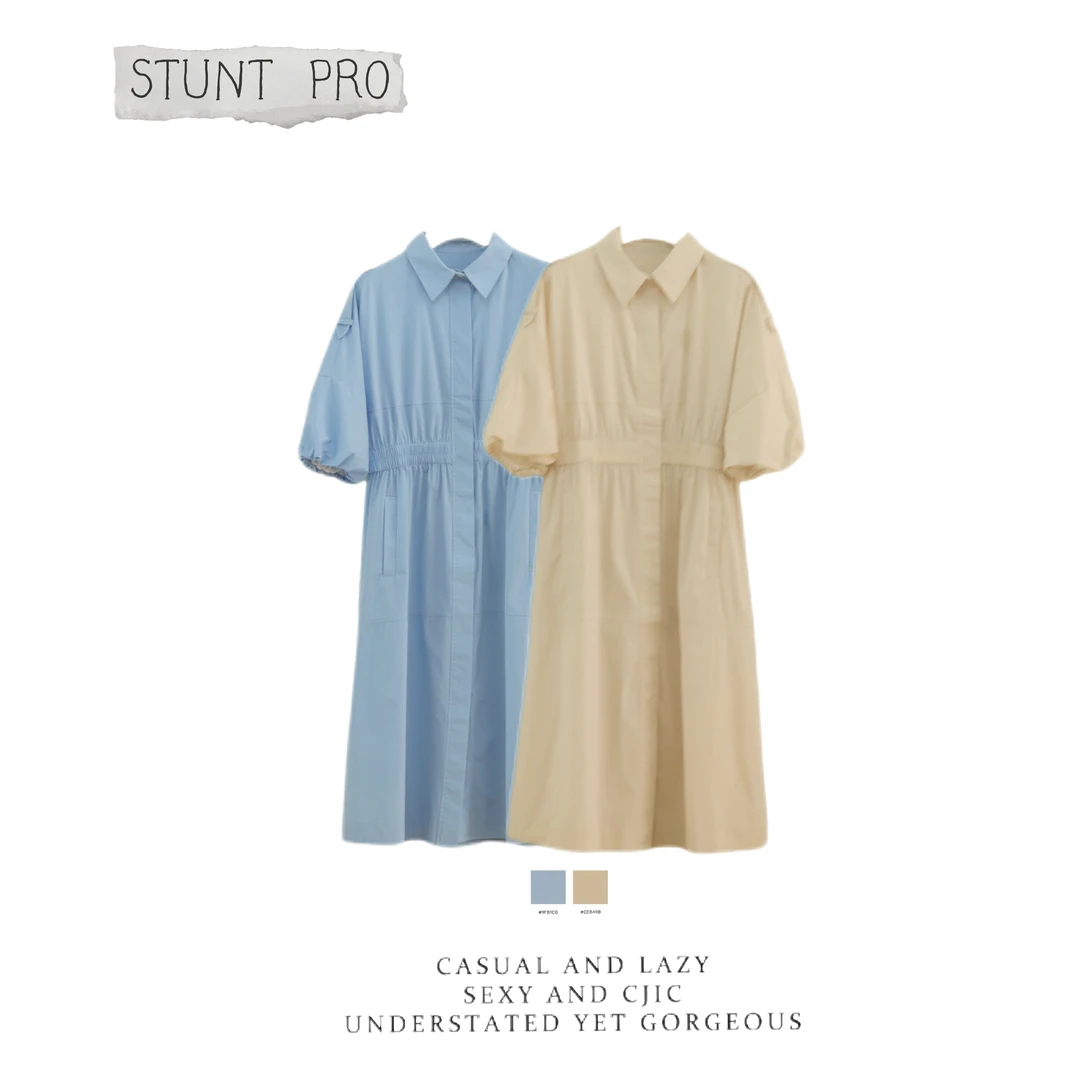 zt 2025夏季新款衬衫领收腰显瘦泡泡袖连衣裙时尚1467