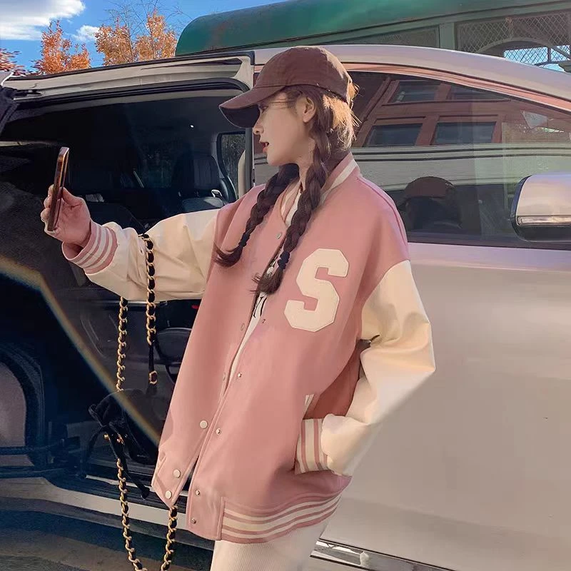 高级感时髦棒球服女春秋美式休闲宽松情侣夹克外套11857(4杆-2）