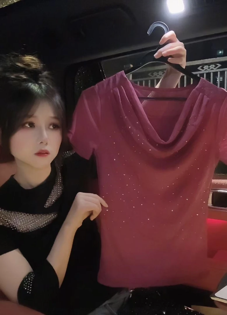 2025新款时尚烫钻显瘦短袖786