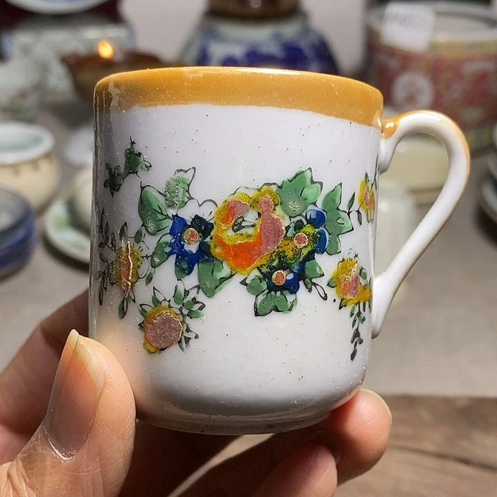 带把印花小茶杯老物件