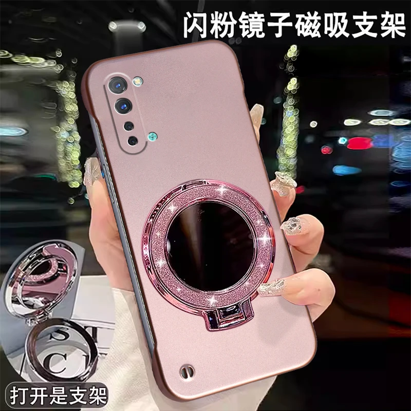 适用OPPOReno3无边框Reno3pro手机壳超薄金属漆散热闪粉镜子支架