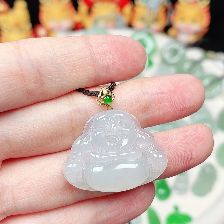 翡翠18K金镶嵌颈饰缅甸天然A货翡翠