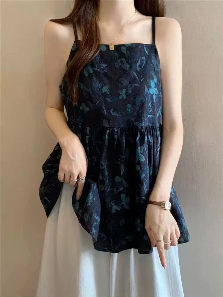 267番外夏季新款轻奢欧货时尚设计感小众宽松通勤显瘦碎花吊带