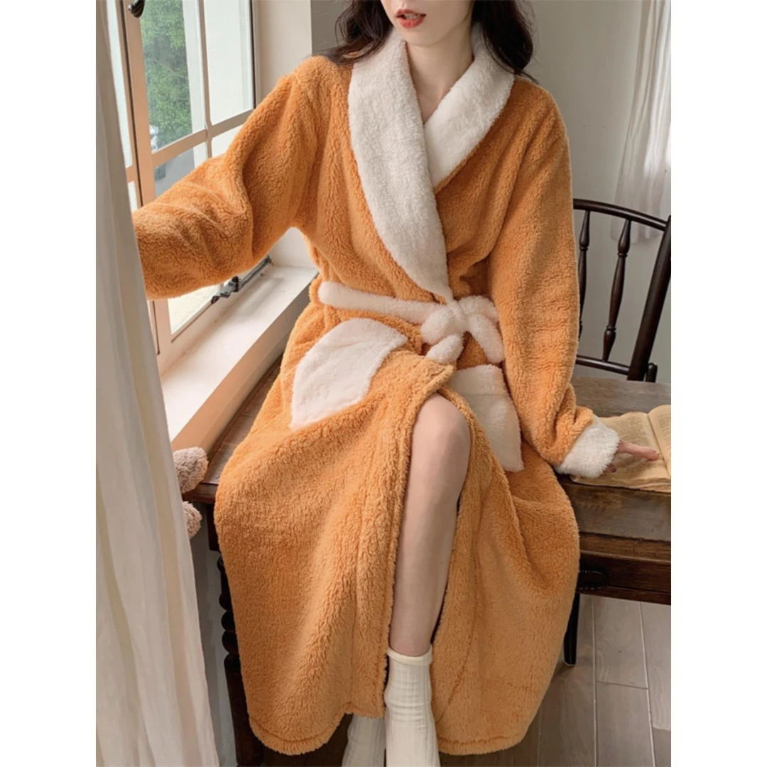 范哲萨2025新款睡袍女士冬季珊瑚绒加厚加绒浴袍冬天保暖法兰绒睡