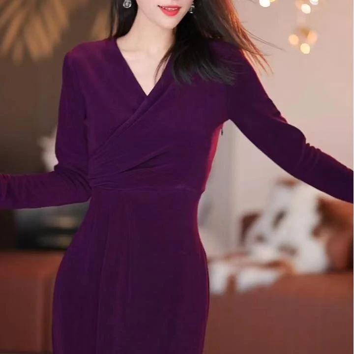 【静铉】紫琉璃秋季新款新中式气质收腰显瘦直筒连衣裙-YL0043