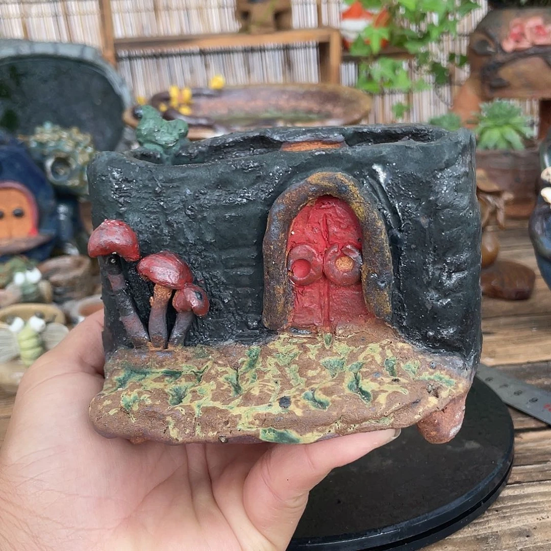 国庆福利粗陶手工高温花盆