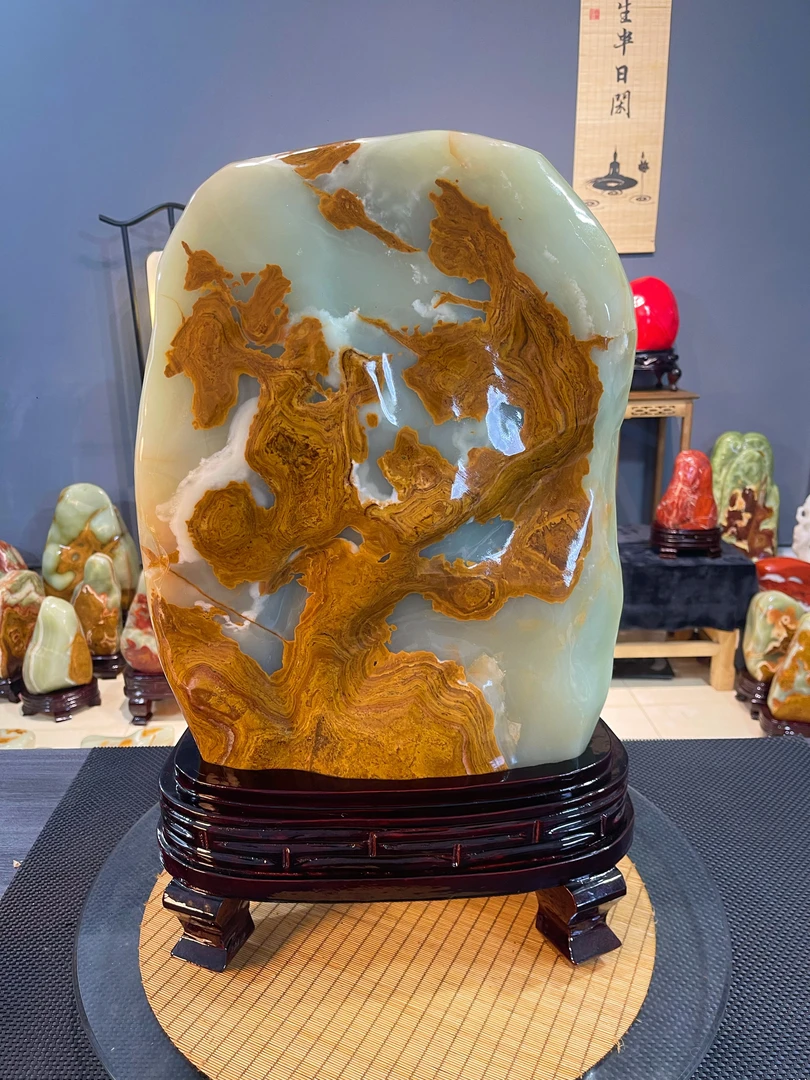 奇石摆件博古架玄关客厅书房摆件