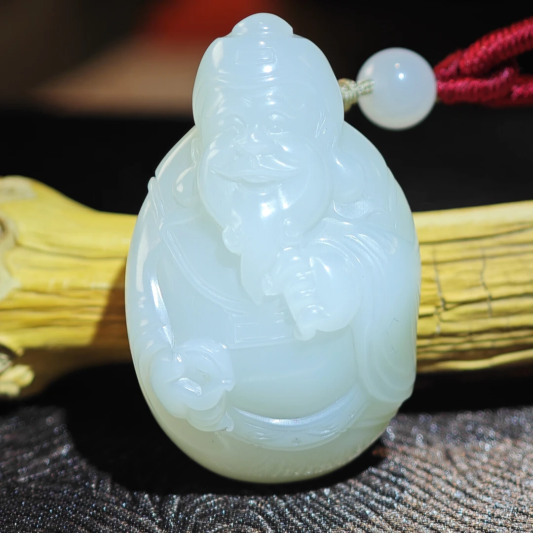 米达姐【新疆且末和田玉米达料】财神吊坠—手工雕刻