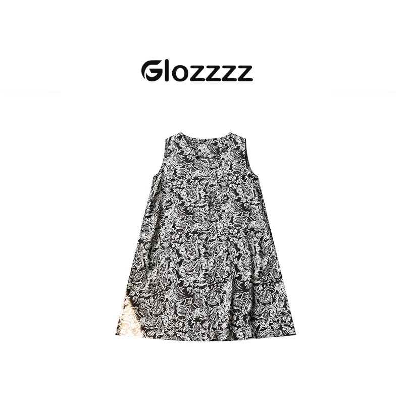 【Glozzzz】科罗纳海岸 V领无袖印花设计师夏季凉感连衣裙880703-2