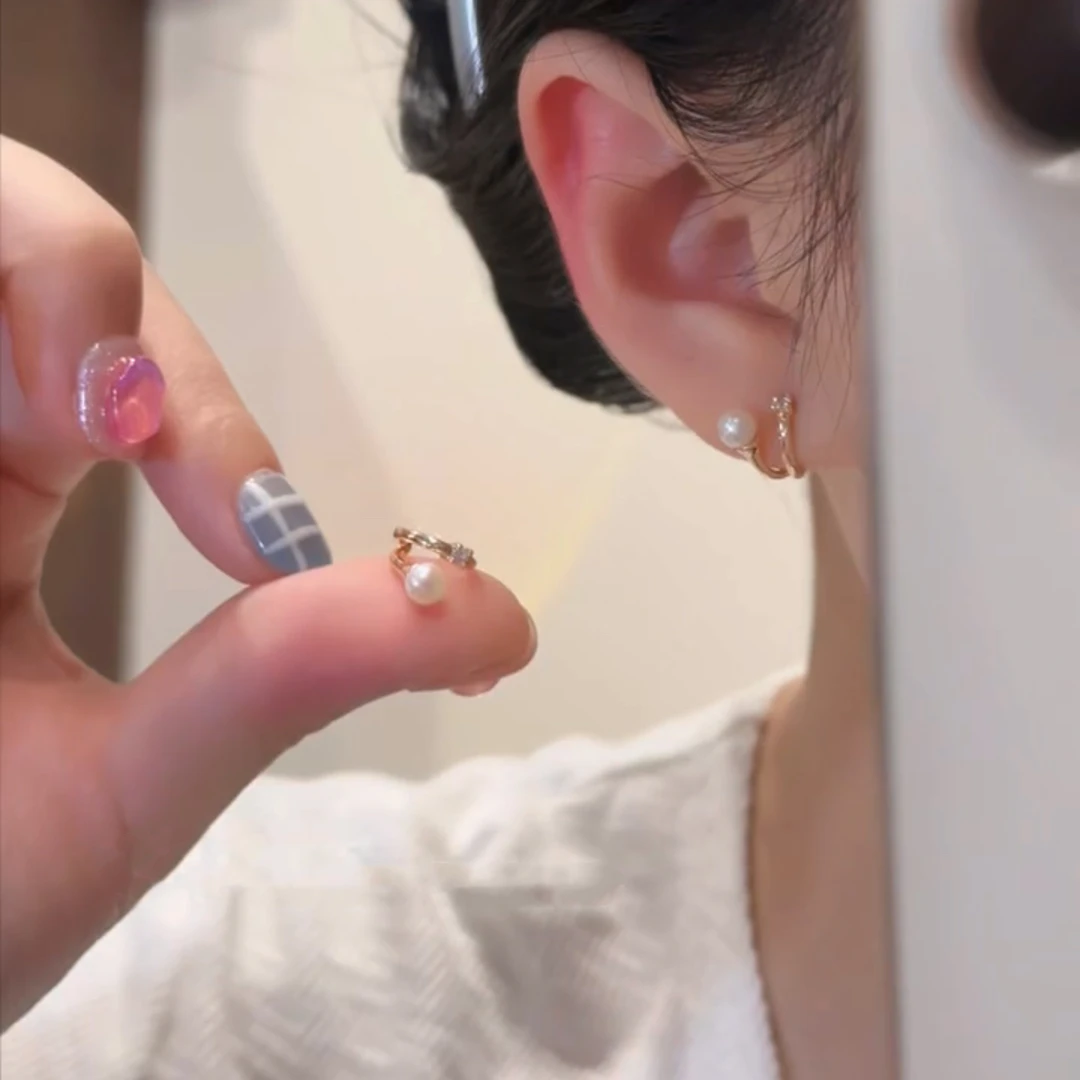 铜合金耳饰 玫瑰金色小众设计锆石珠珠耳钉气质简约网红耳环耳饰