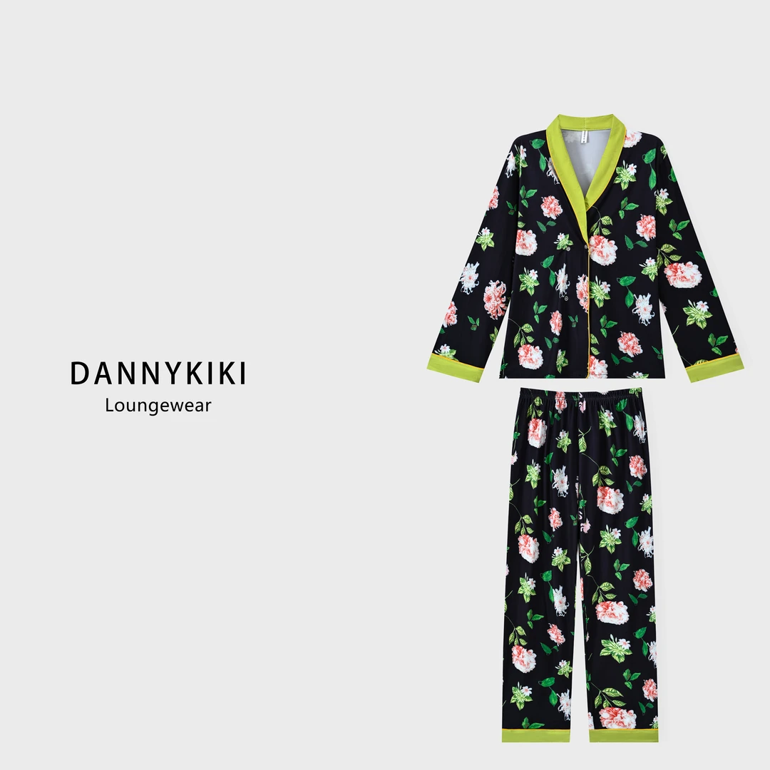 春秋新款睡衣网红女长袖两件套夏薄款家居服套装