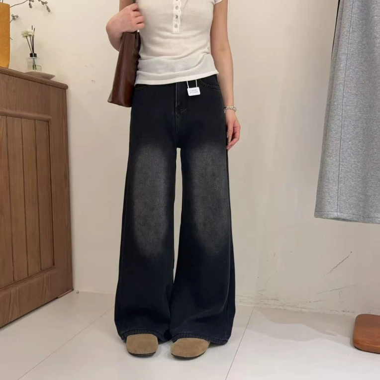 MEENI@1377 （裤长101）加厚绒韩系简约高腰显瘦直筒阔腿裤 9-26