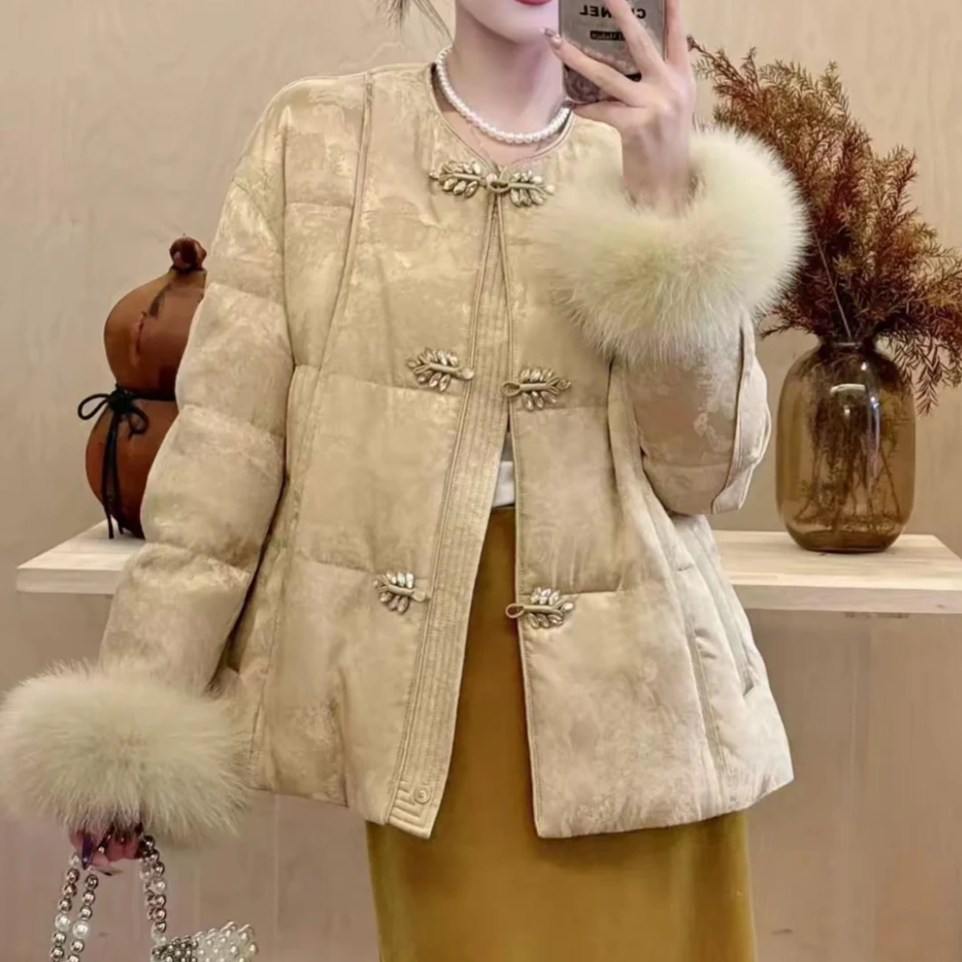 新中式国风人丝宋锦百搭冬季女款羽绒服减龄定制款保暖外套