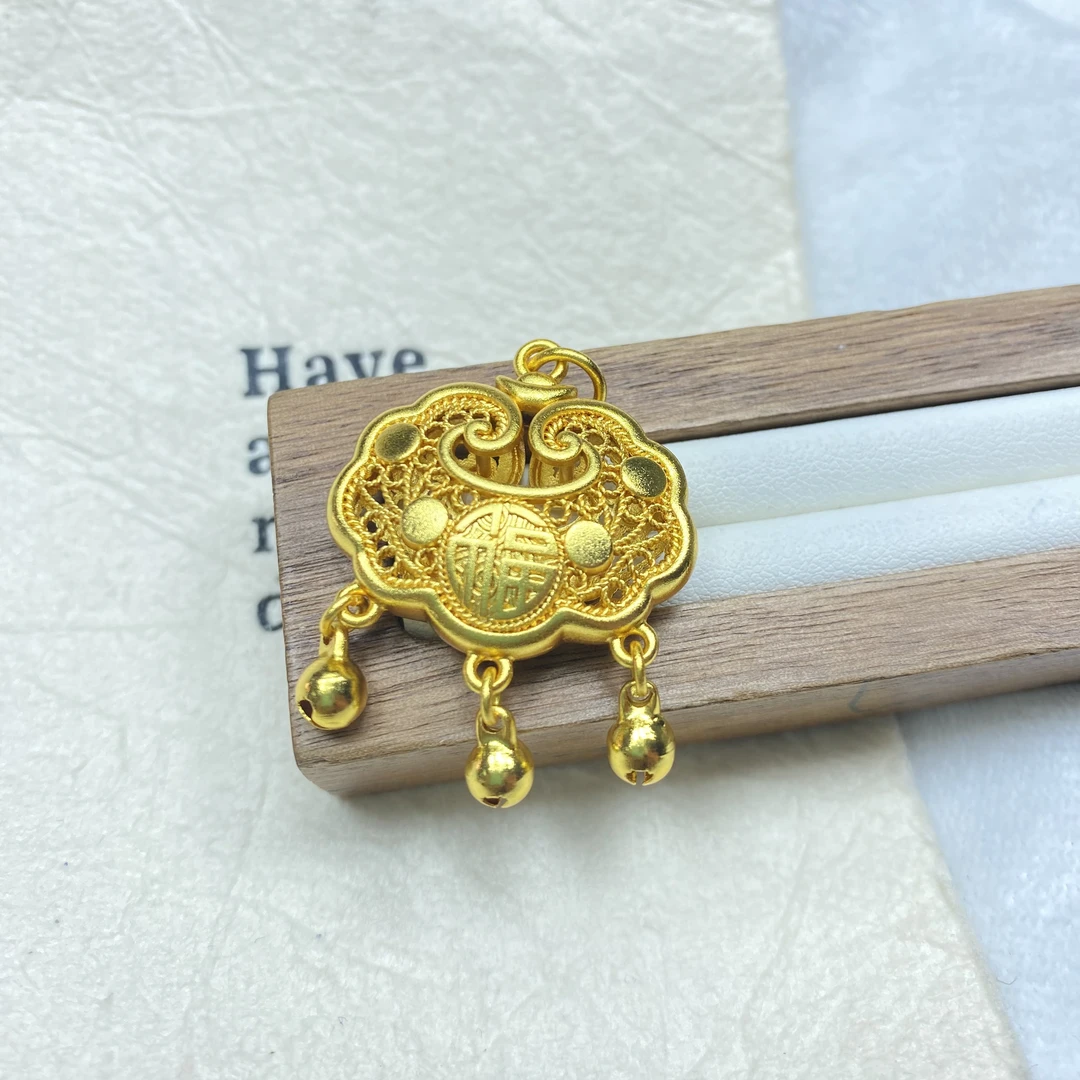 吊坠 G05131黄色福字镂空大中小如意锁吊坠多样性发货40324