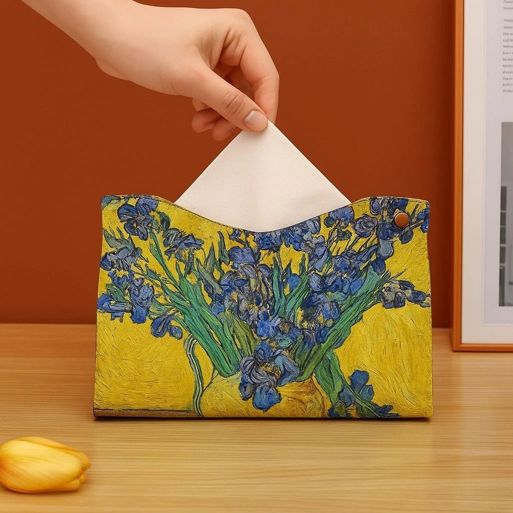 轻奢油画纸巾盒ins家用收纳客厅车载皮革纸盒茶几创意桌面纸抽盒