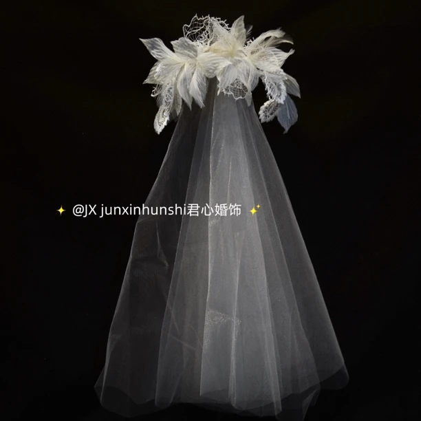 君心家  H211烫花发夹头纱两件套新娘轻纱户外头饰甜美发饰