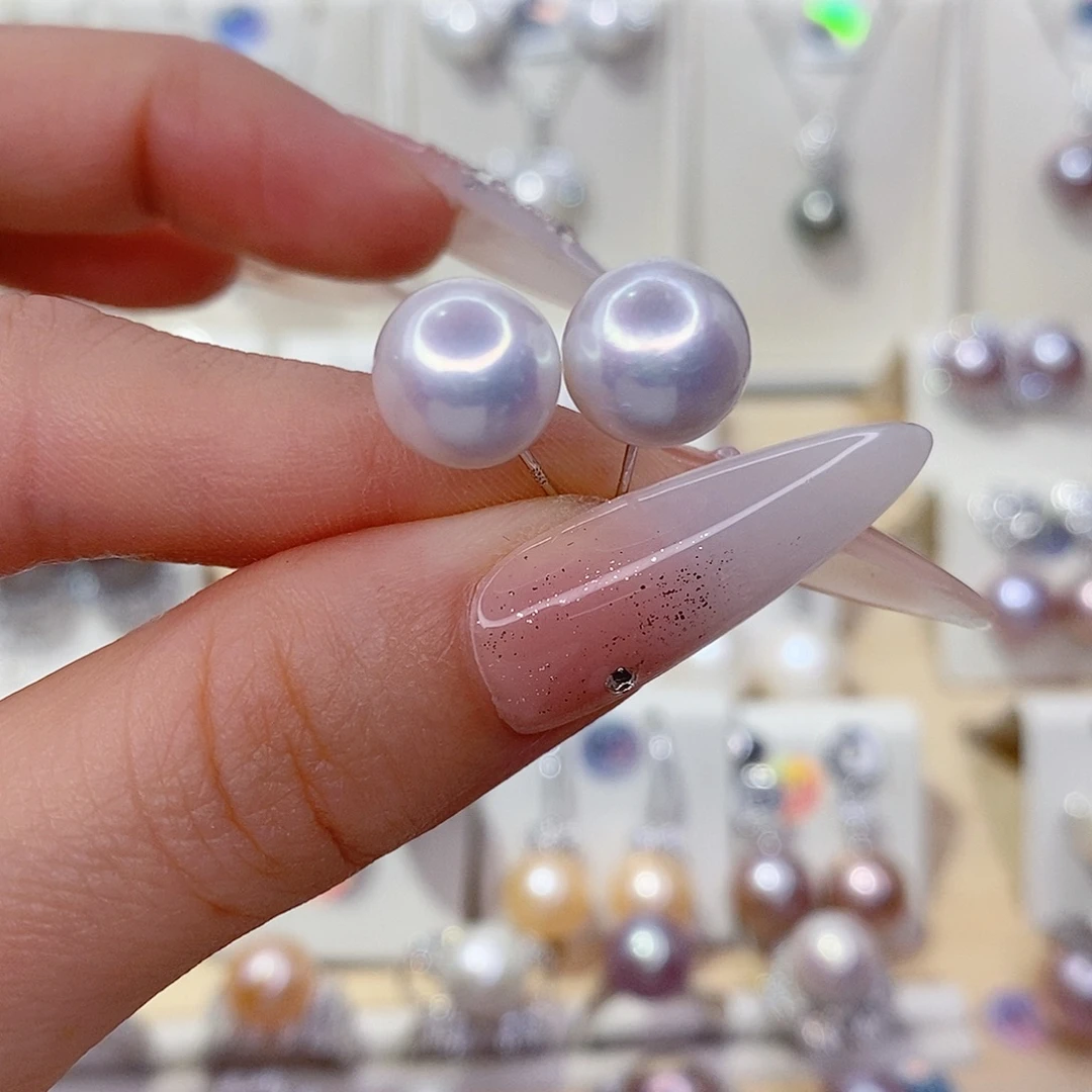 耳饰银S925镶嵌淡水珍珠